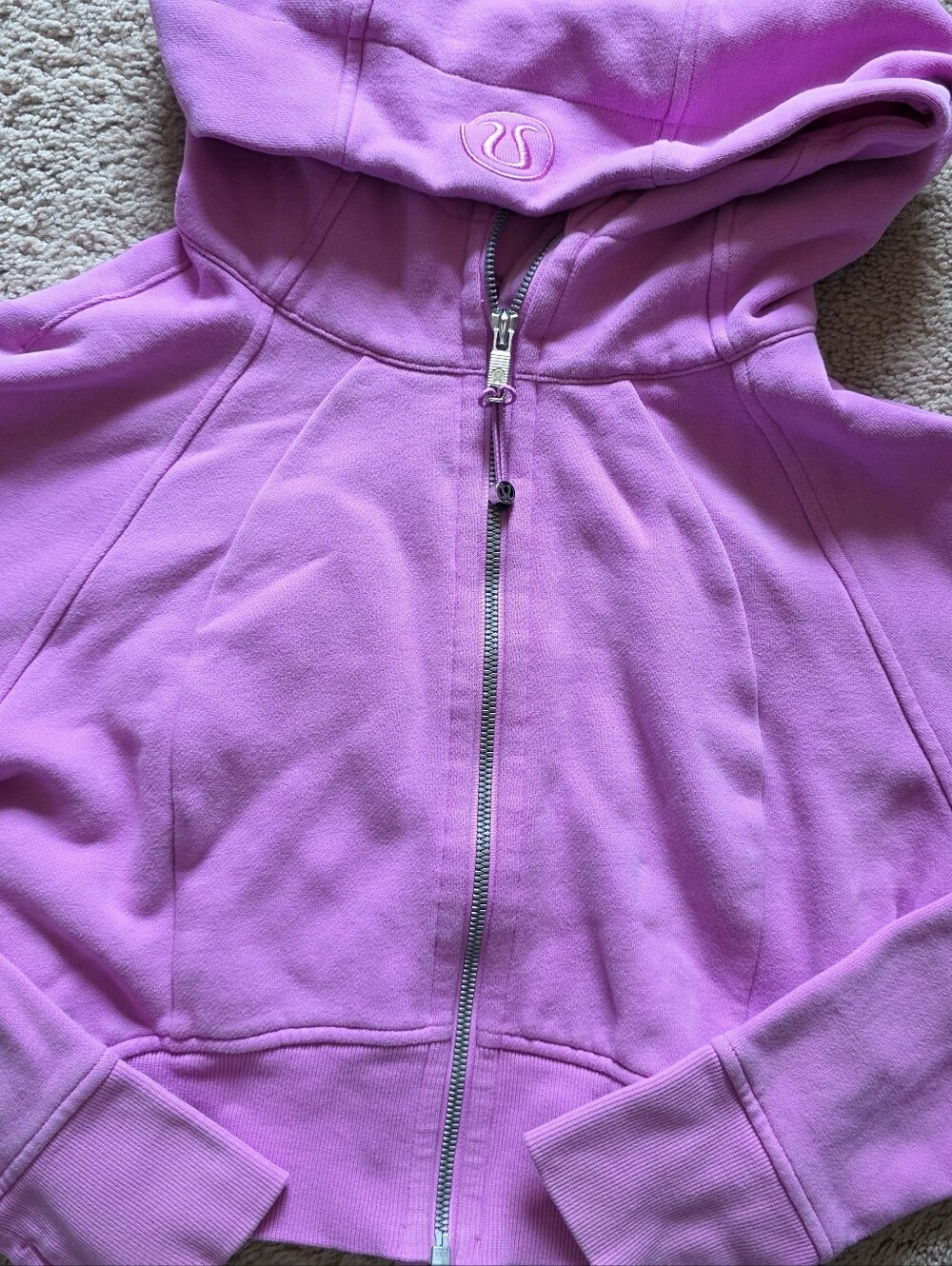 Lululemon Scuba Full-Zip Cropped Hoodie Dahlia Mauve Pink Size 4 FLAW